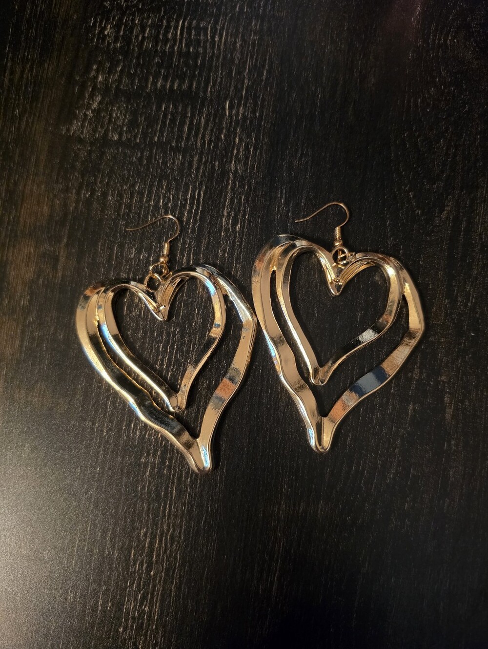 Gold Heart Double-Layer Drop Earrings - Women Jewelry